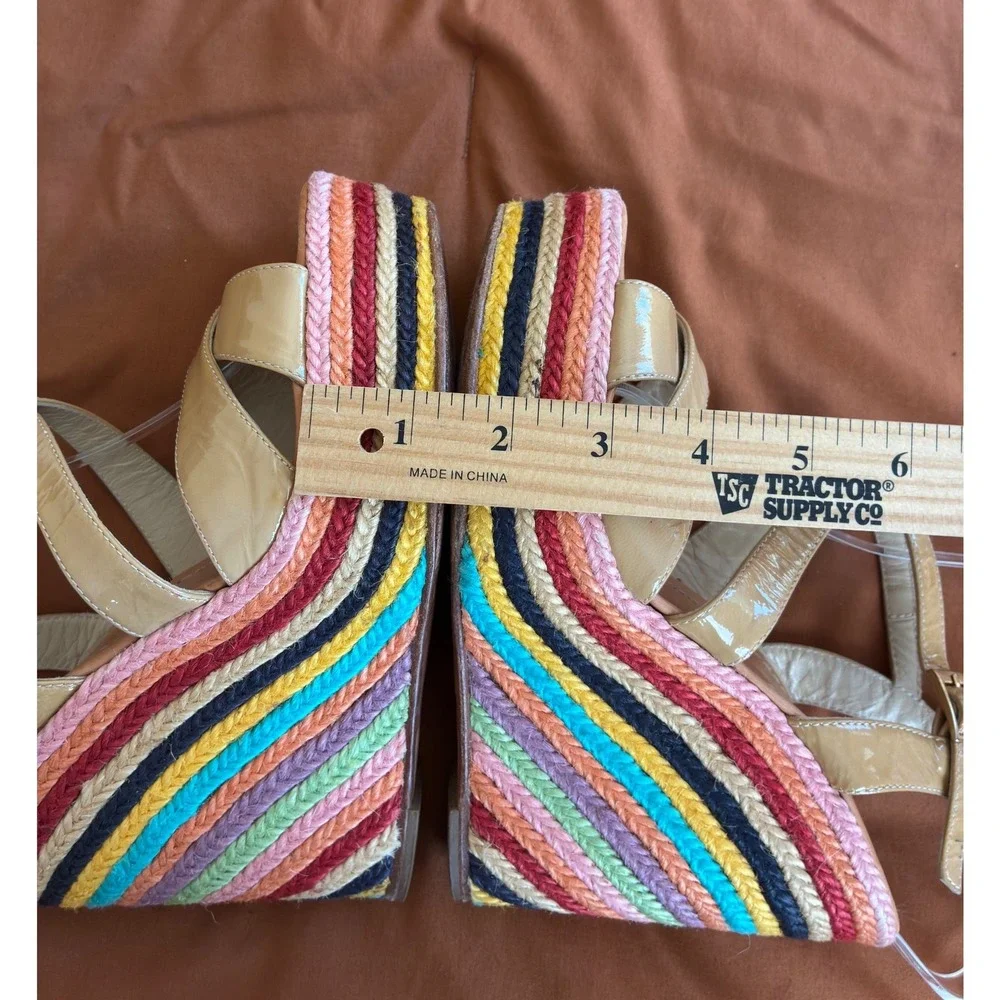 Kate Spade New York Rainbow Wedge Sandals Nude Patent Leather Ankle Strap 8.5